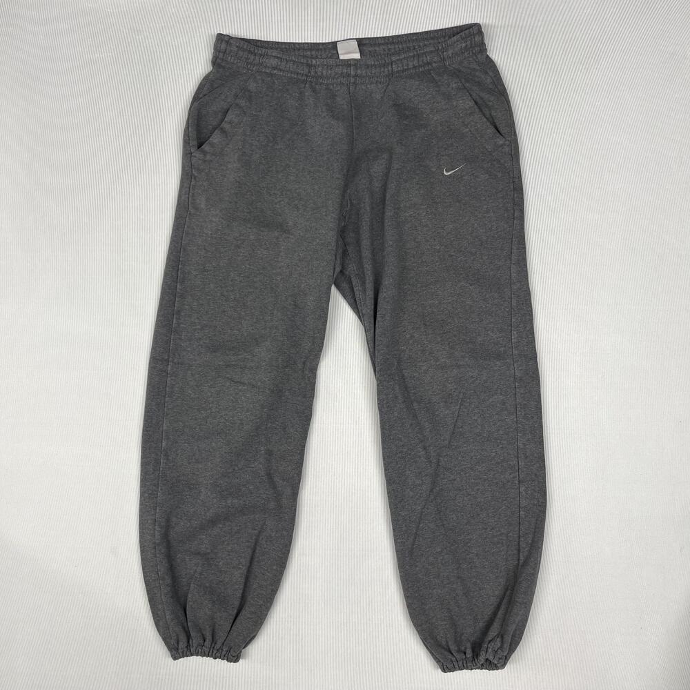 Y2k Nike Pants Mens Medium Gray Fleece Sweatpants Joggers Elastic Pockets Swoosh